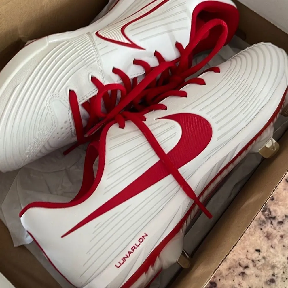 Nike Women’s Cleats‎ Lunarlon Size 8.5 White/Varsity Red New - Image 3