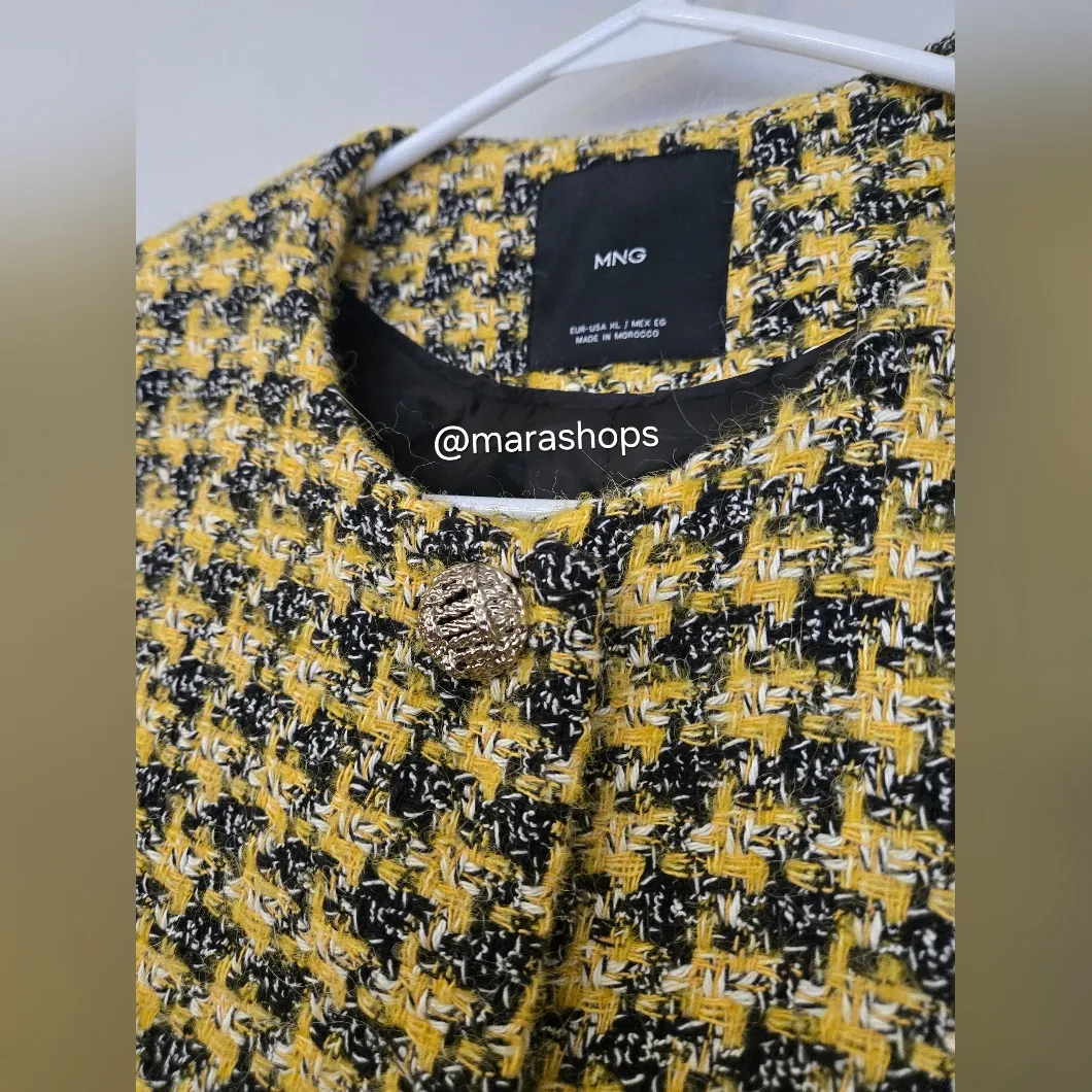 Mango  Yellow Tweed Cropped Jacket - Image 6