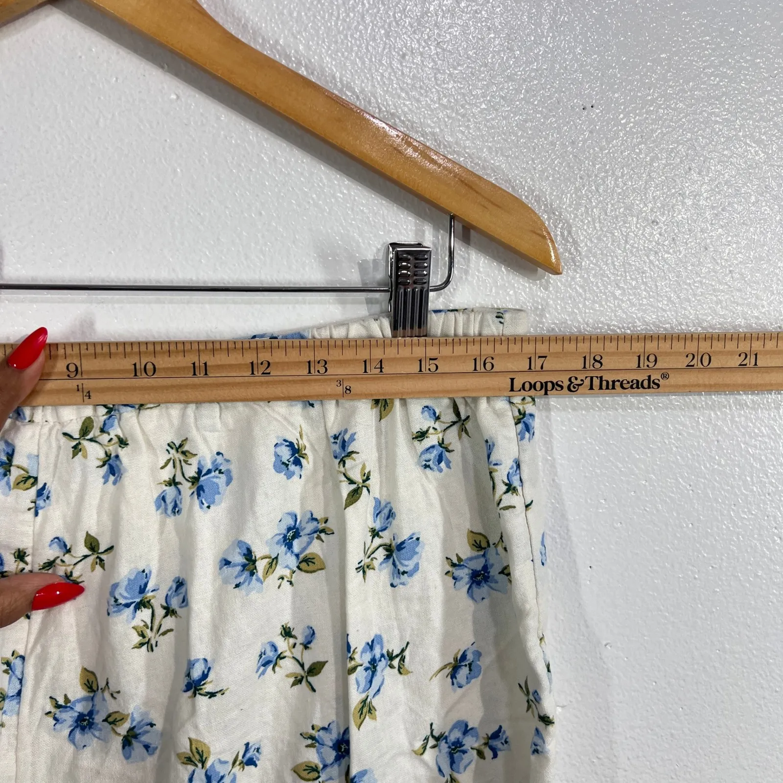 Old Navy High Waisted Linen Mini Skort Large Women Floral Blue White Summer - Image 7