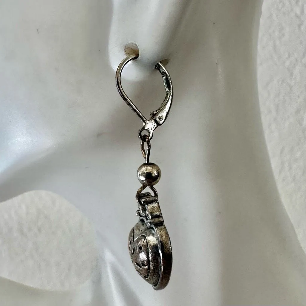 Vintage Puffy Heart Dangle Earrings with Floral Cutouts Silver - Image 4