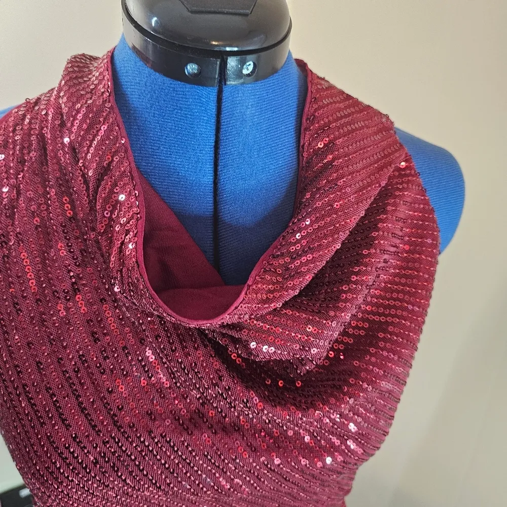 Grace Karin Large Red Sequin Halter Top Scoop Neck Tank - Image 2