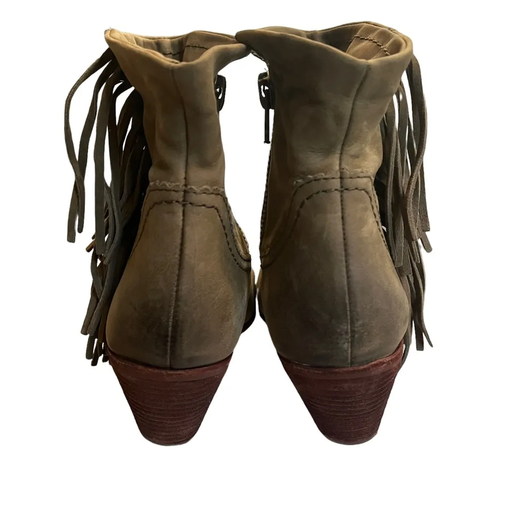 Sam Edelman Louie Fringe Trimmed Green Leather Booties - Image 10