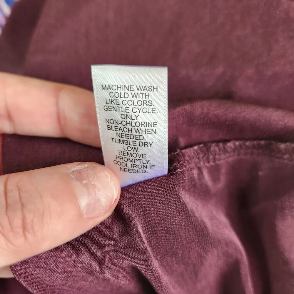 Cato Womens XL Burgundy 3/4 Length Roll Sleeve Sheer Bottom Blouse Slinky - Image 12