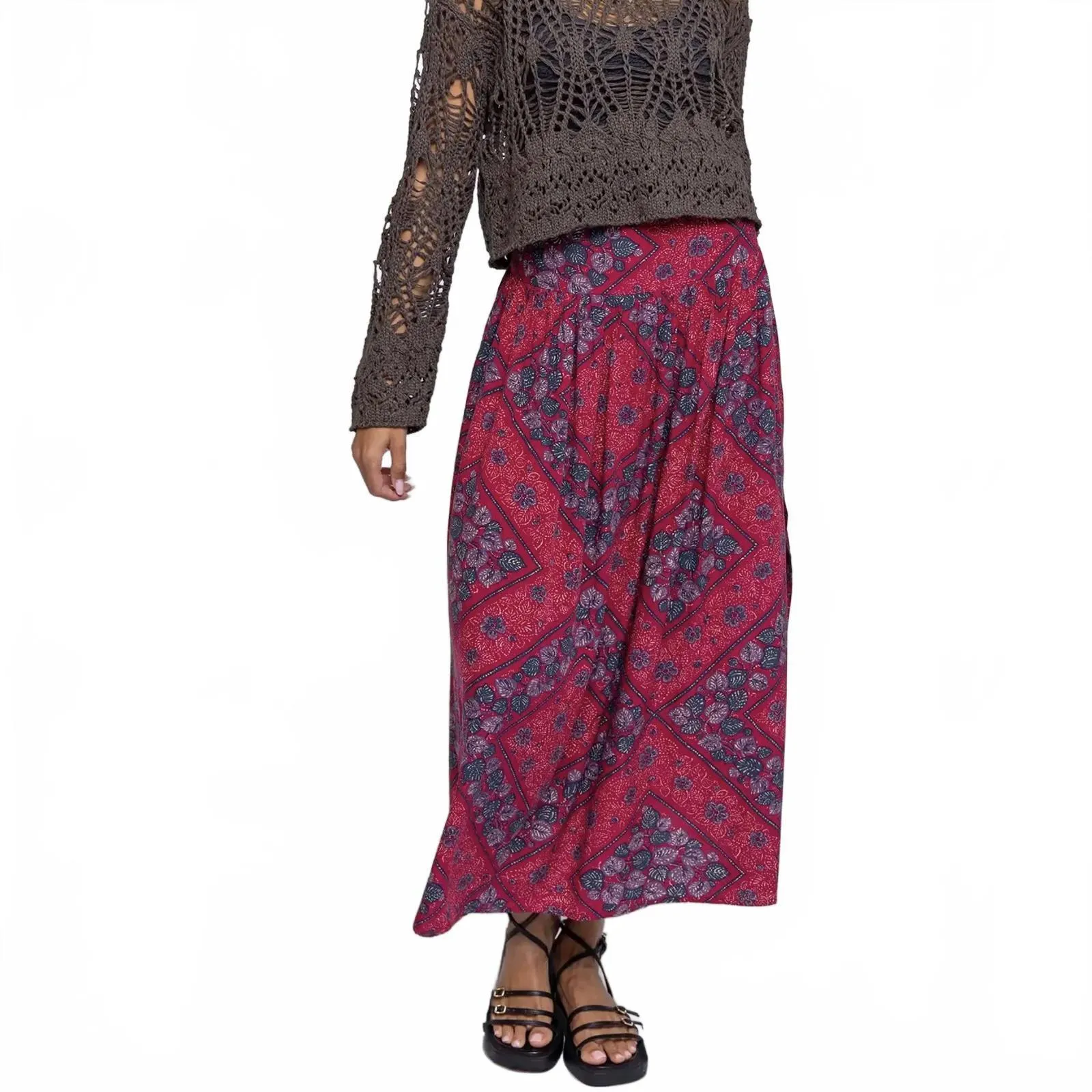 Natural Life Addie Midi Skirt Red Batik Bandana XS - Image 3