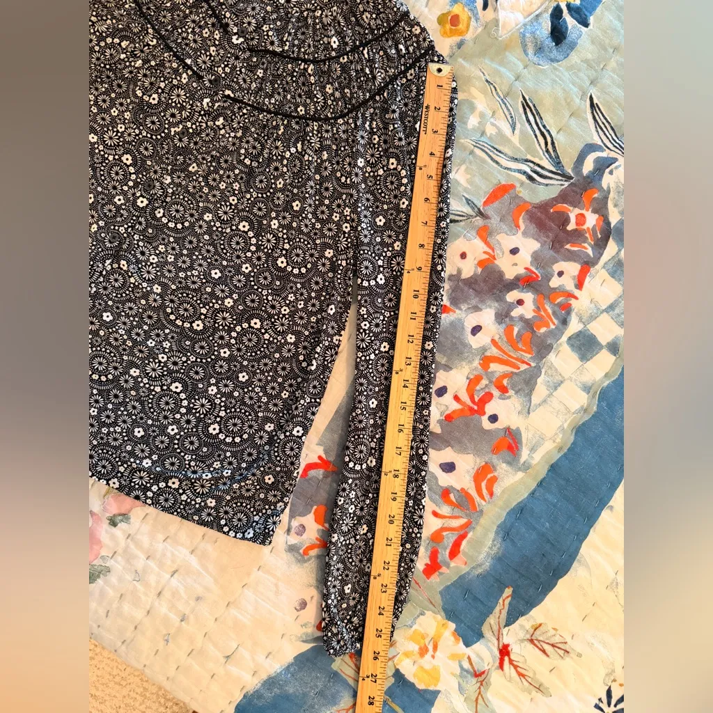 BODEN US10/UK14 Ruched Yoke Jersey Button Up Blouse Ditsy Black White Floral Size 10 - Image 13