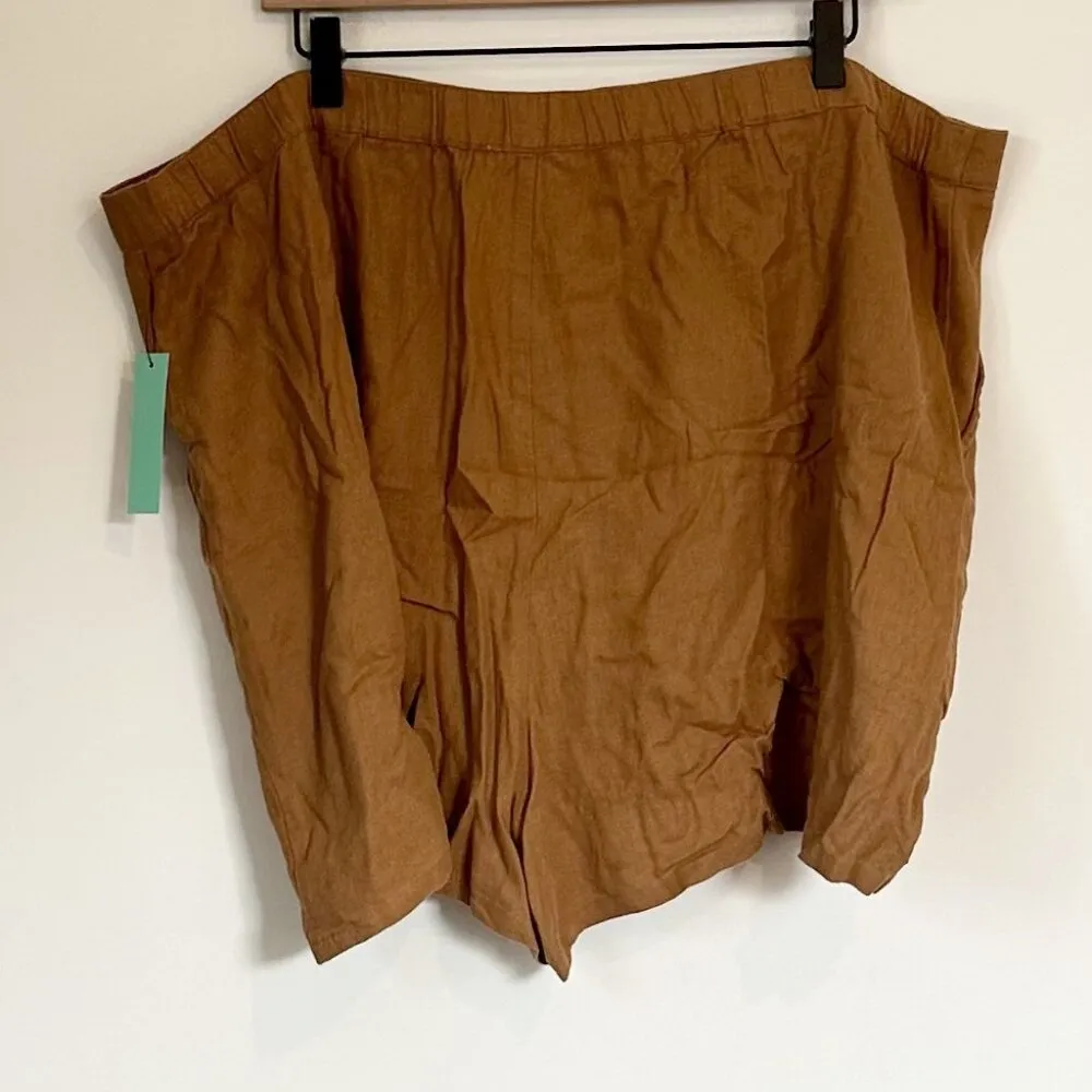 NWT Abound Tan Light Brown Linen Blend Elastic High Waisted Shorts - 3X - Image 5