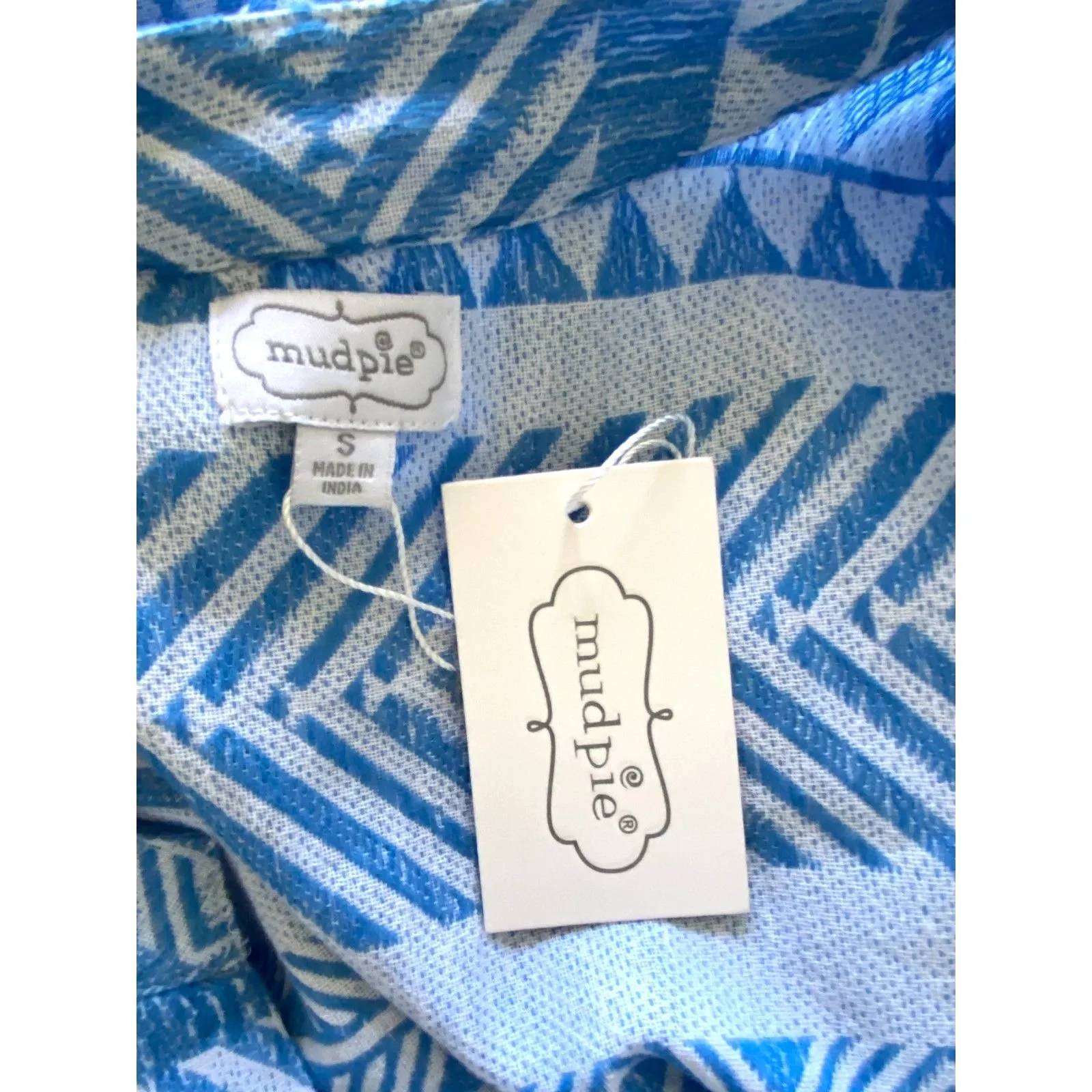 NWT Mud Pie Womens Above The Knee Cotton V Neck 3/4 Sleeve Tiered Blue Dress S - Image 11