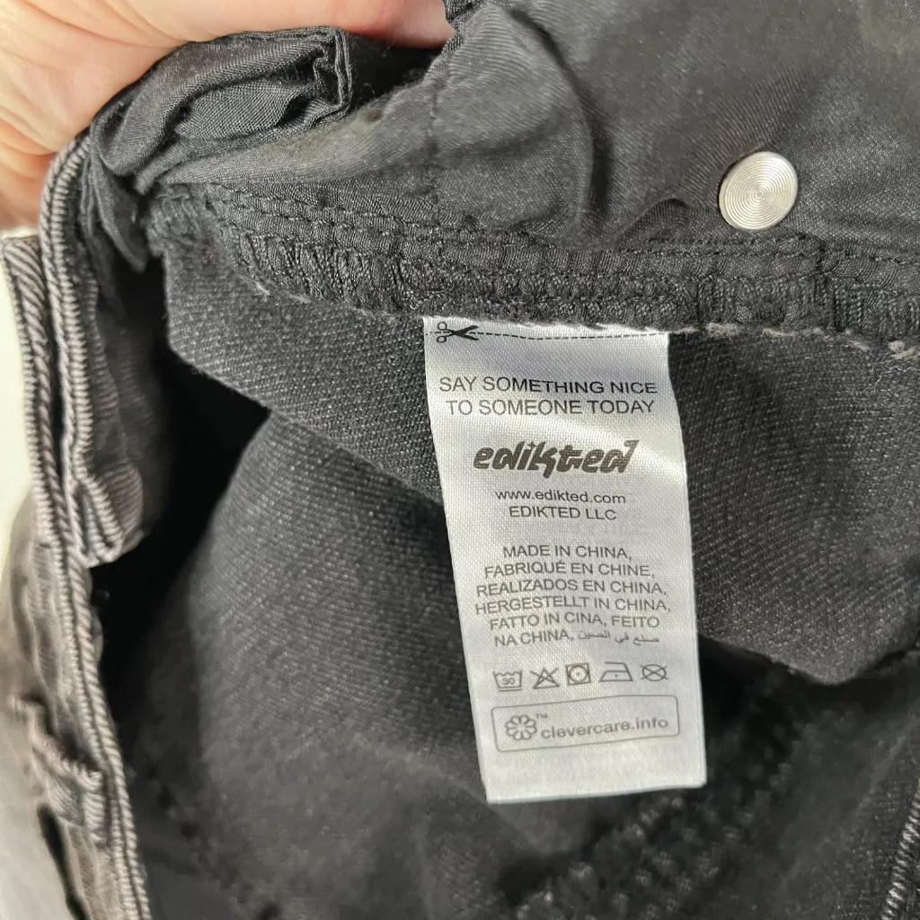 Edikted Black Bow Pocket Relaxed Cotton Denim Jeans size Large kawaii kpop - Image 9