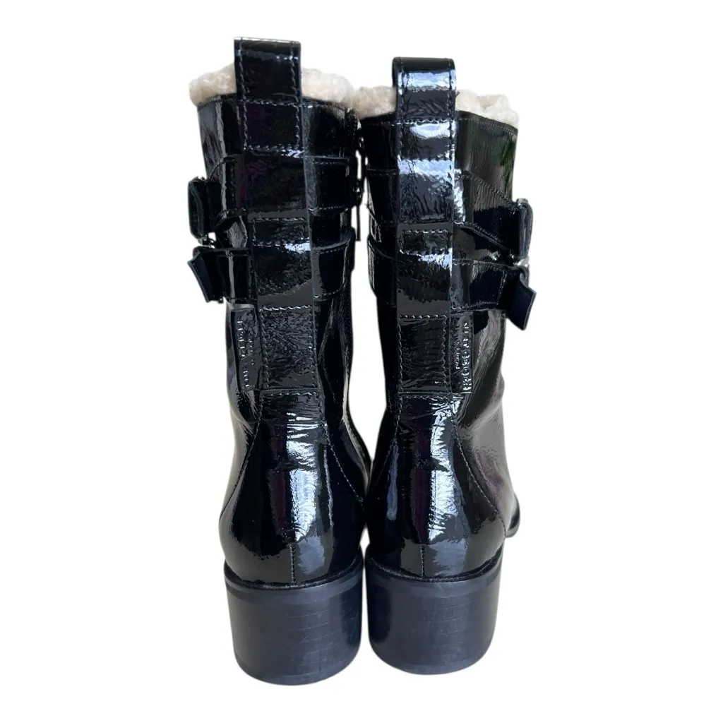 Kurt Geiger London Serena Block Heel Black Patent Combat Boots With Fur Trim 8.5 - Image 9