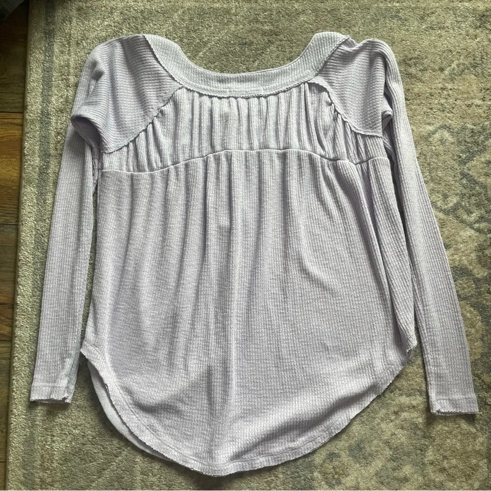 Free People We The Free Waffle Oversized Babydoll Long Sleeve Henley Top XS - Image 6