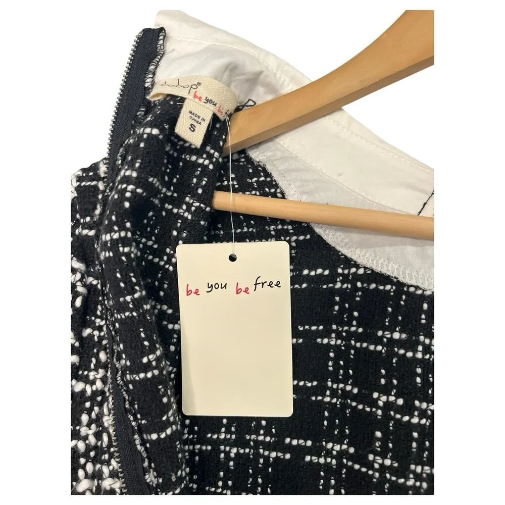 New BeBop Dress Womens Small Black White Tweed Academic Wednesday Addams Preppy - Image 11