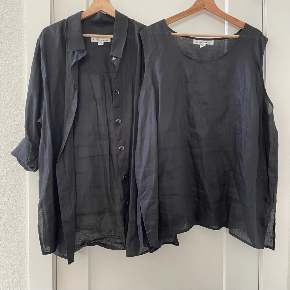 Caroline Rose Size 2X Top 100% Linen Easy Shirt Lagenlook Blouse SET Plus Black - Image 2