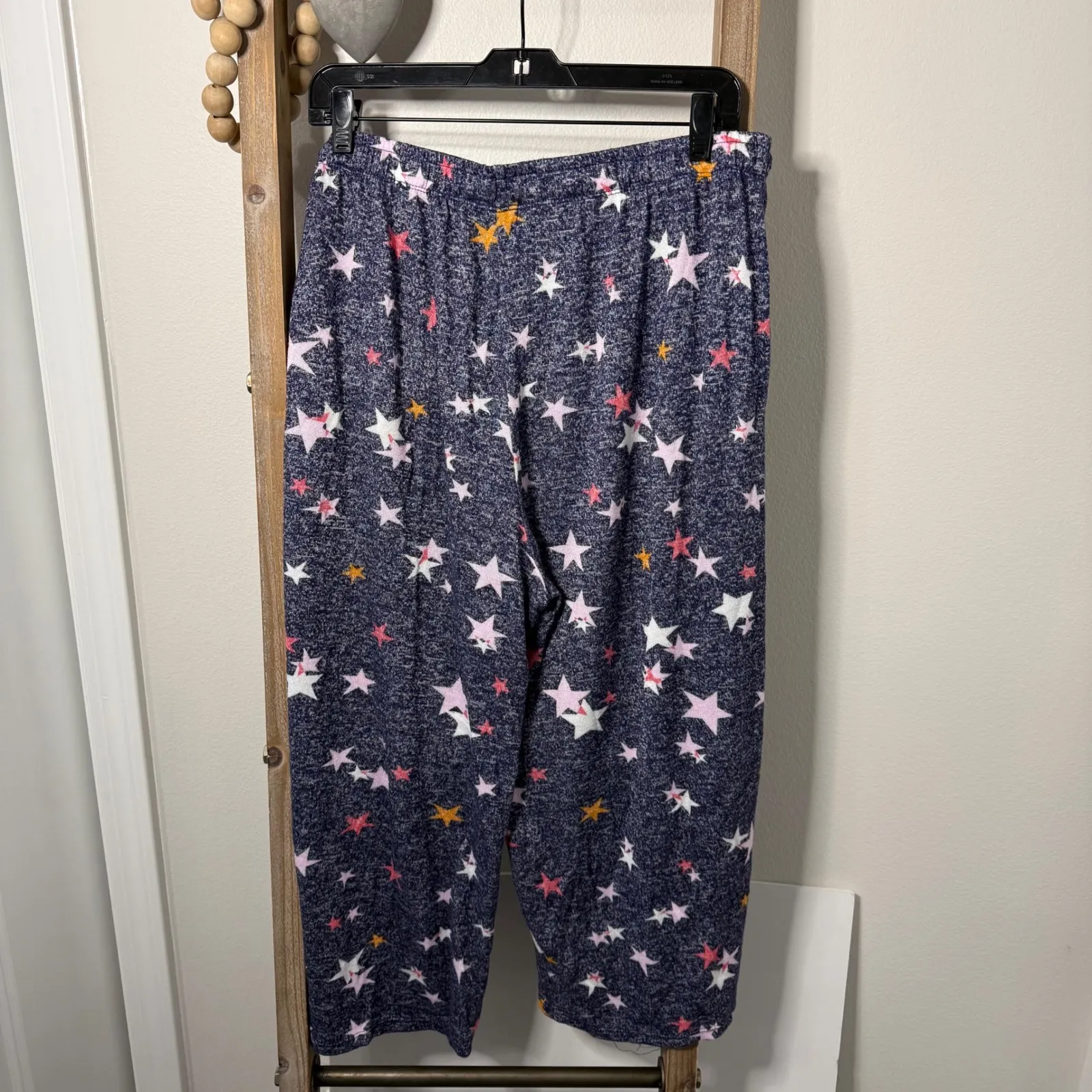 DKNY Womens Pajama Set Navy Blue Star Short Sleeve Top Pants Lounge Size Large - Image 6