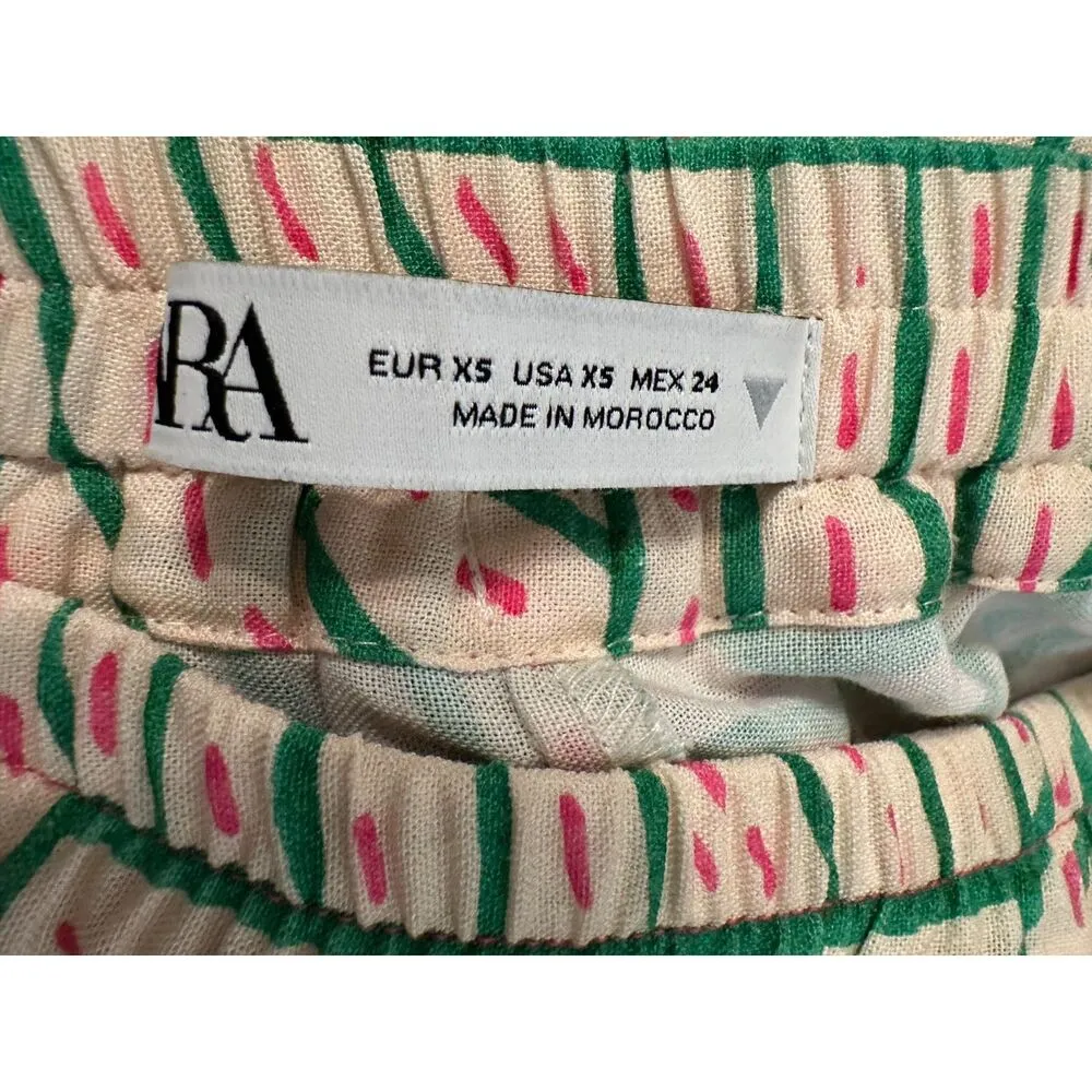 Zara Linen Blend Graffiti Print Pant Cream Green Pink Jogger Pajama Trouser XS - Image 4