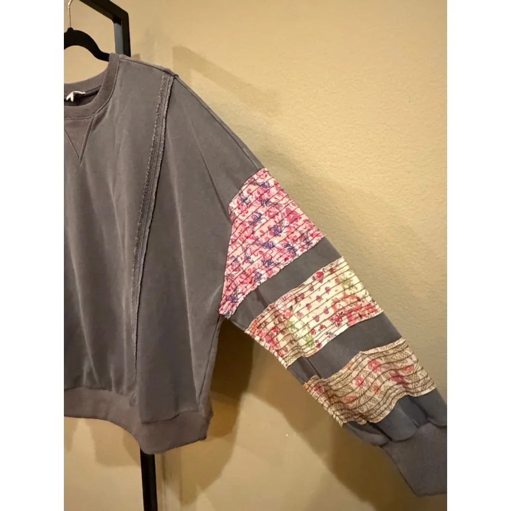 Easel Oversized Cotton Patchwork Sweatshirt in Gray Size S - Image 5