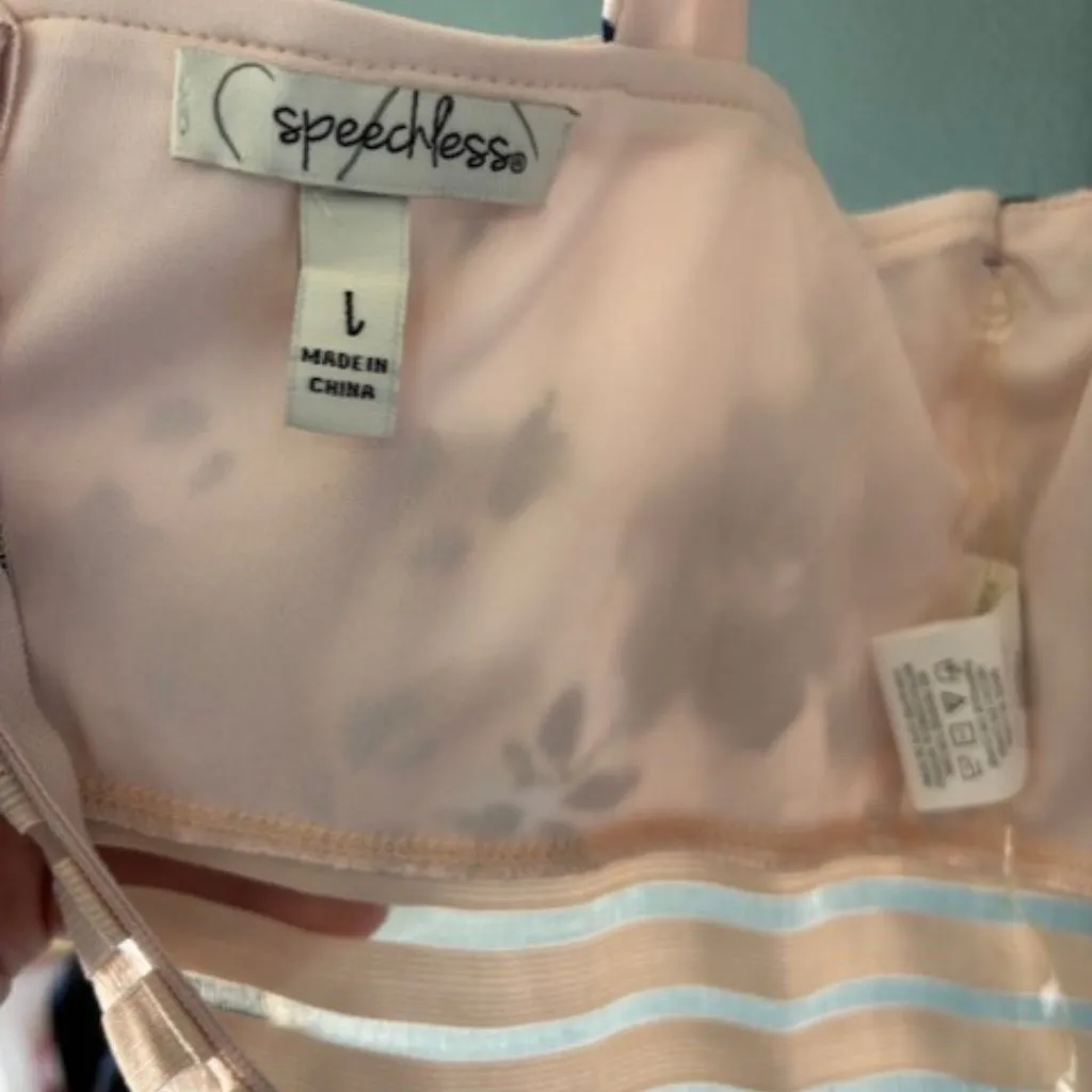 Speechless L Pink Blue Floral Halter Dress Waist Panels Cottagecore Feminine Jr - Image 8