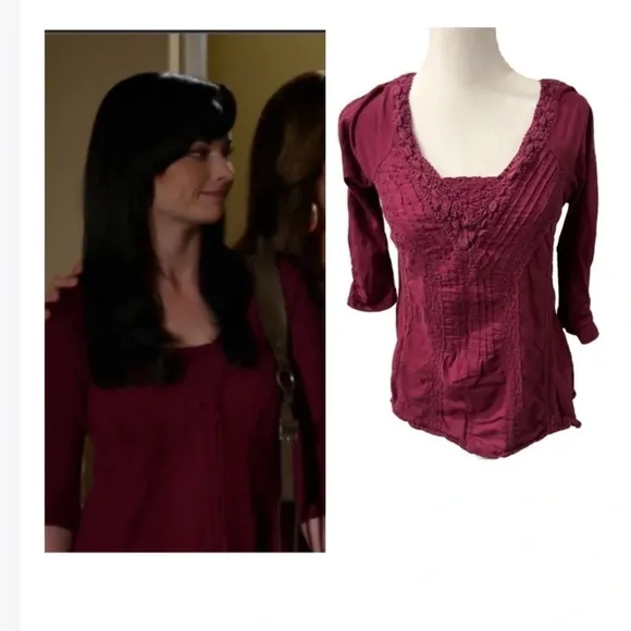 ASO Jena Hamilton MTV Awkward Wine Blouse Lace Detail Purple Size M - Image 2