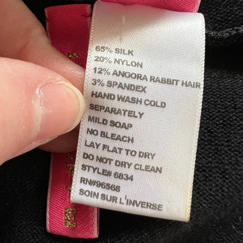 Charlotte Tarantola Womens Silk Angora Sweater Embroidered Hooded Black Medium - Image 13