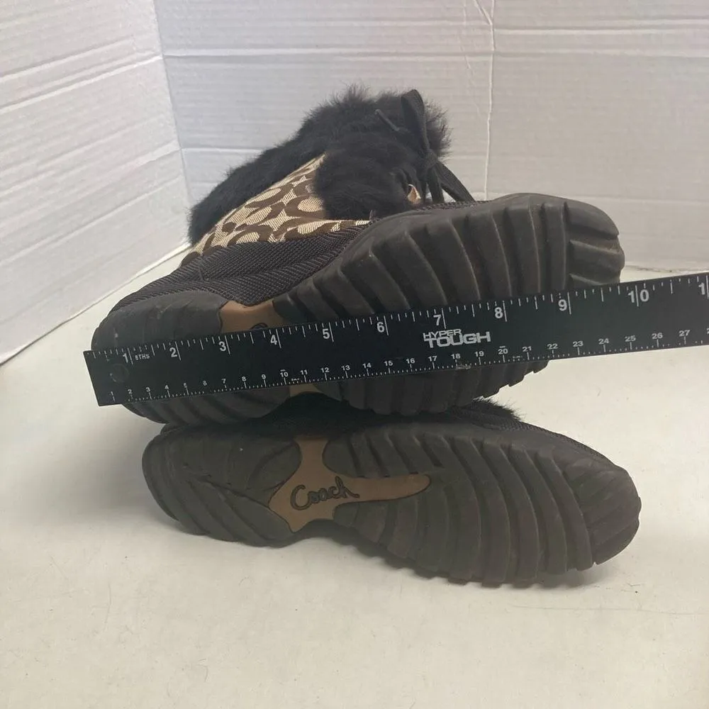 COACH Jeannie Signature Fur Lined Boots Size 7B Mid Calf Brown & Black Size 7B - Image 4