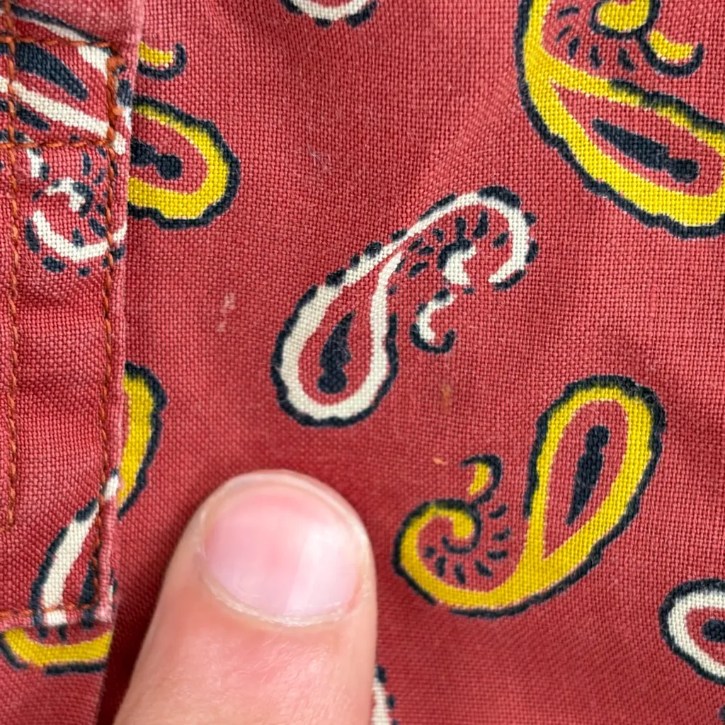 Vintage 70s Y2K bohemian paisley boho orange floral button up shirt size medium Red - Image 5