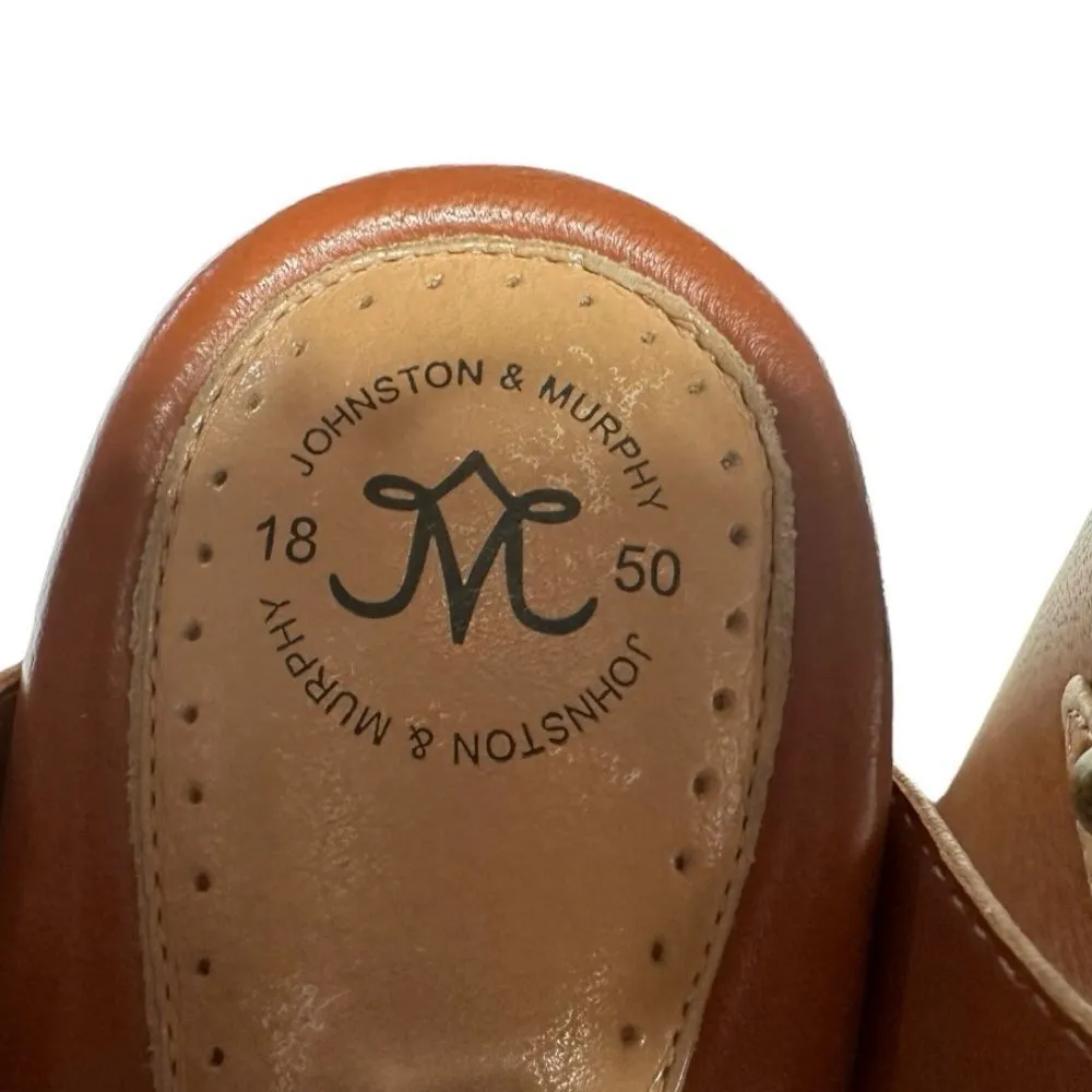 Johnston & Murphy Tan Wooden Heel Leather Platform Sandals size 10 - Image 9