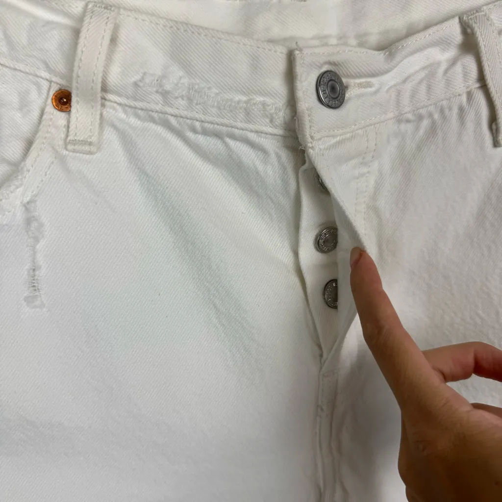 Levi’s 501 Cut Off Denim Shorts Sz 29 White Distressed Raw Hem Bermuda - Image 10