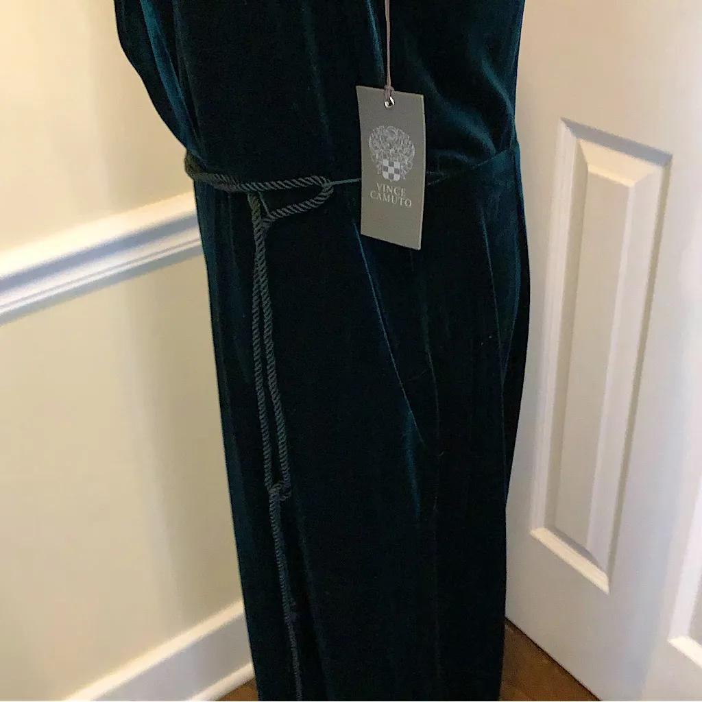 VINCE CAMUTO Emerald Green Crushed Velvet V-Neck Sleeveless Jumpsuit Sz 14 NWT - Image 16