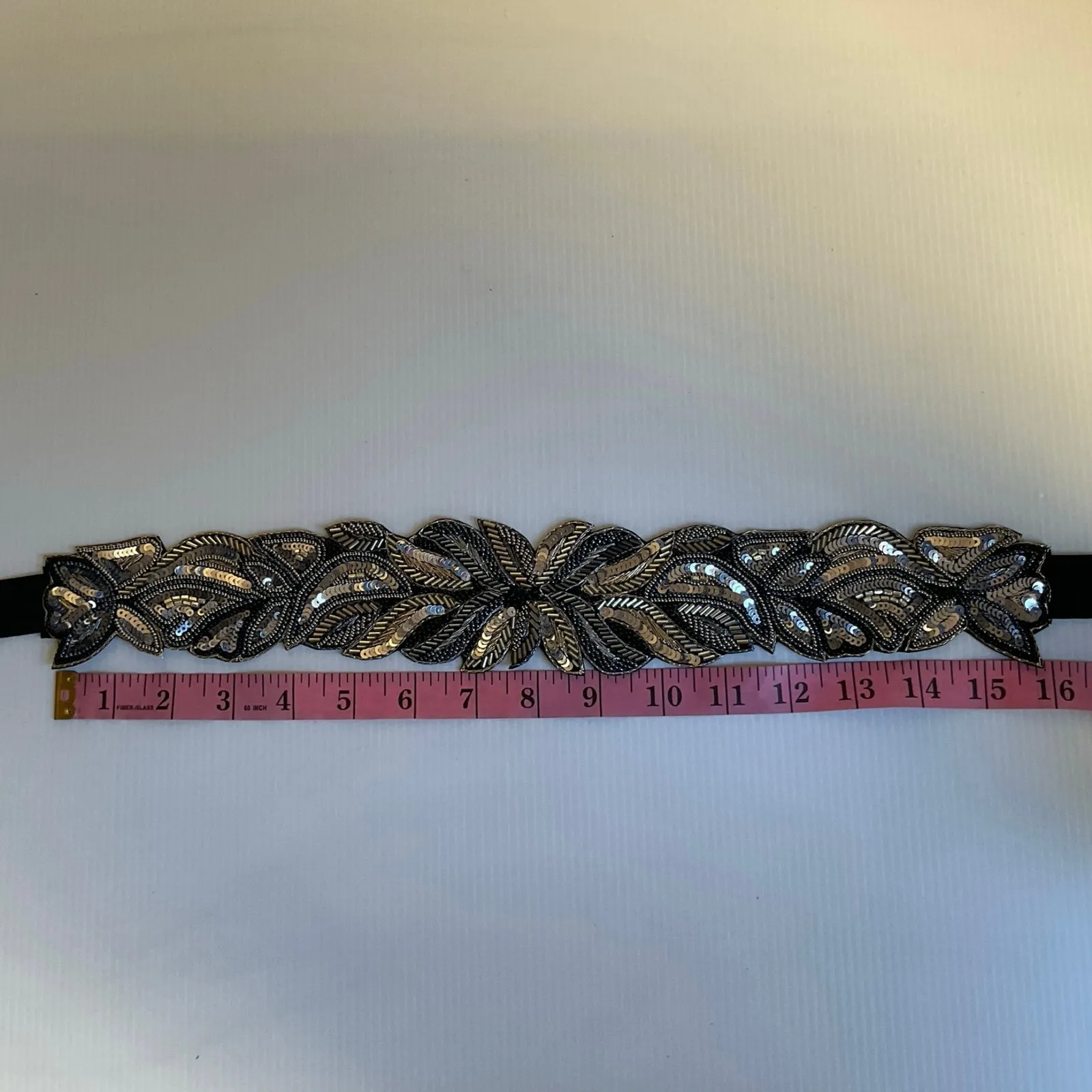 Silver Beaded Embroidered Boho Festival Floral Belt Elastic Waistband NWT - Image 5