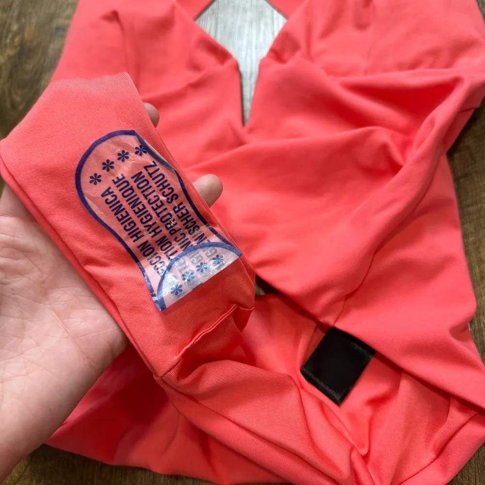 NWT ZARA Cross Strap One Piece Swimsuit Sz Medium Orange Pink Deep Vneck - Image 11