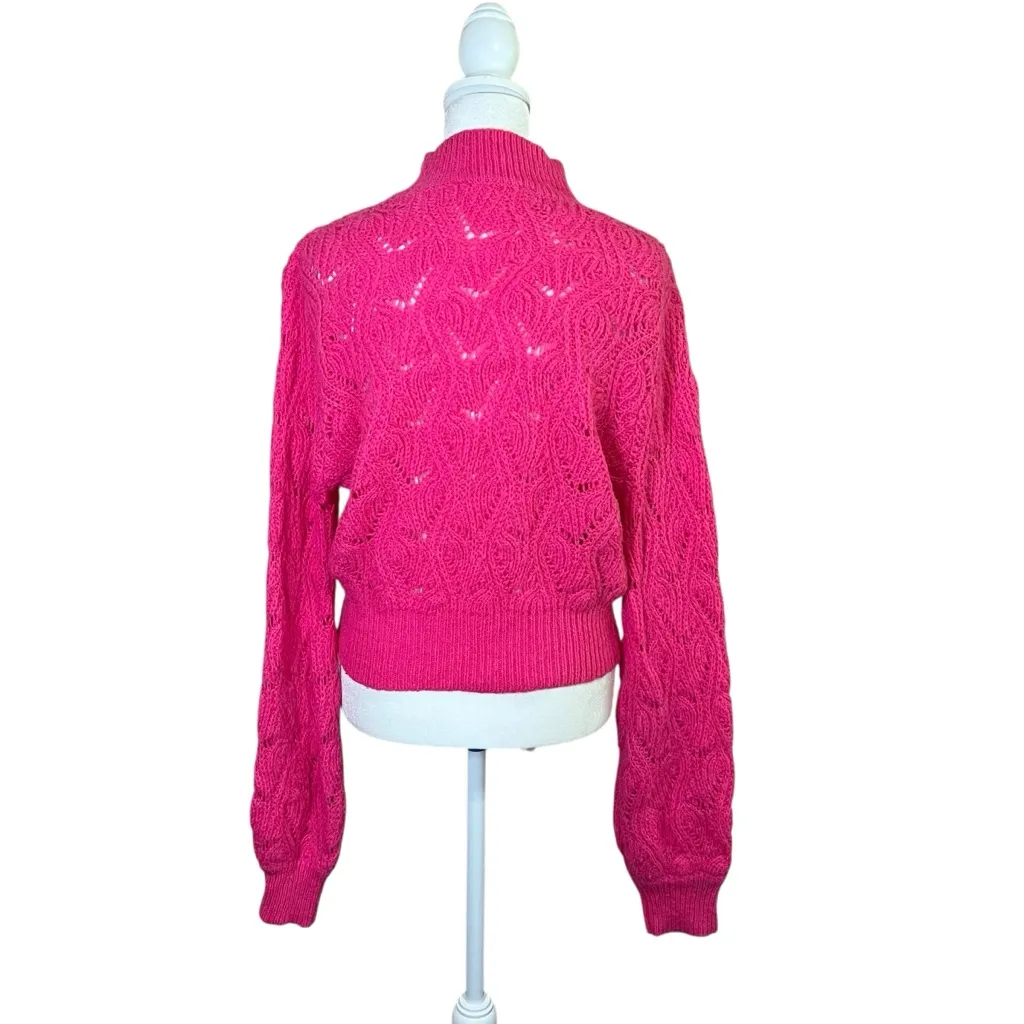 ASTR The Label Pointelle Sweater Knit Wool Alpaca Pink Sz M Knit Crop Mock Neck - Image 9