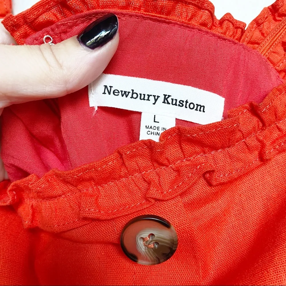 Newbury Kustom Button Front Ruffle Strap Dress Size Large - Image 5
