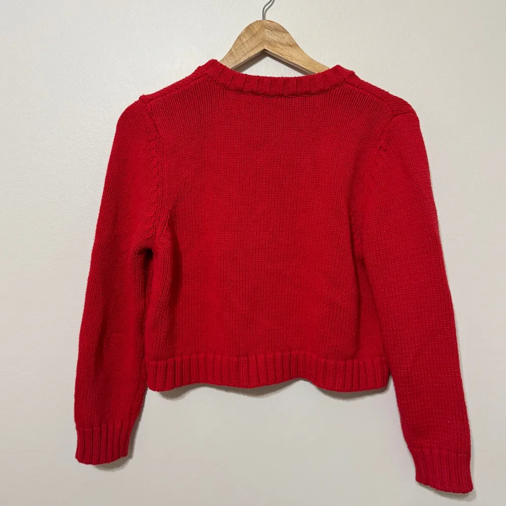 Zara Knit Pocket Cardigan Size Small Red Chunky Crop Sweater Holidays - Image 5