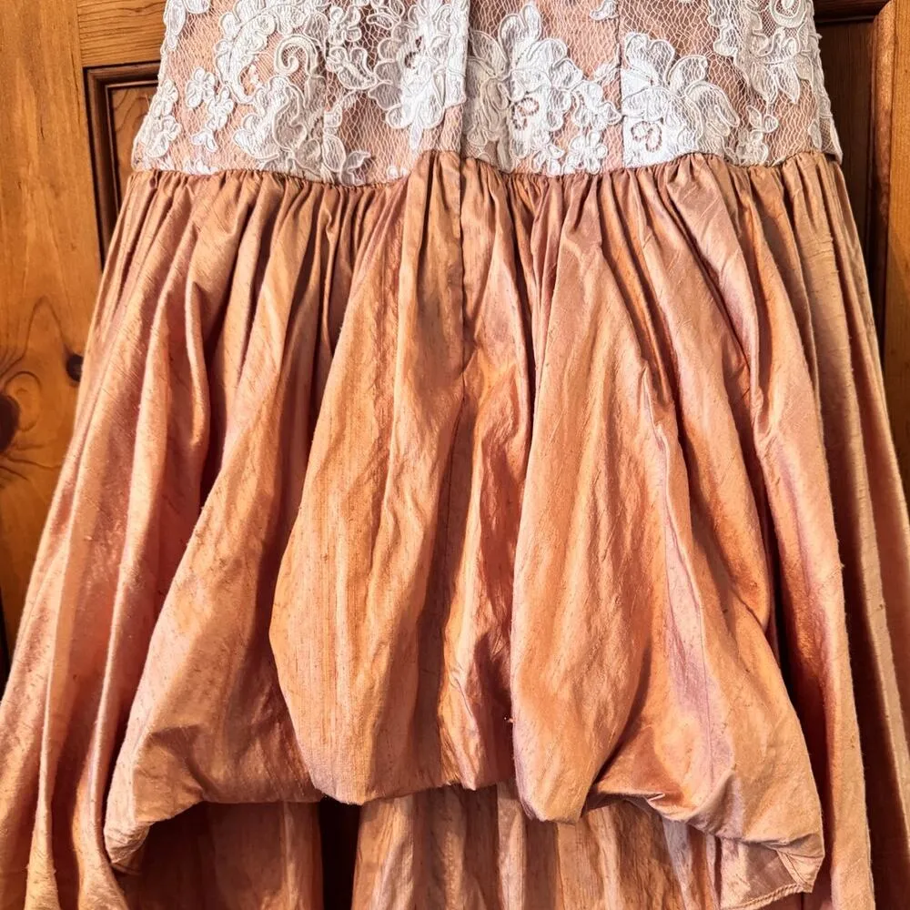 Vtg CACHE 100% Silk CastleCore Victorian bussel Lace/pearl beading halter gown - Image 8