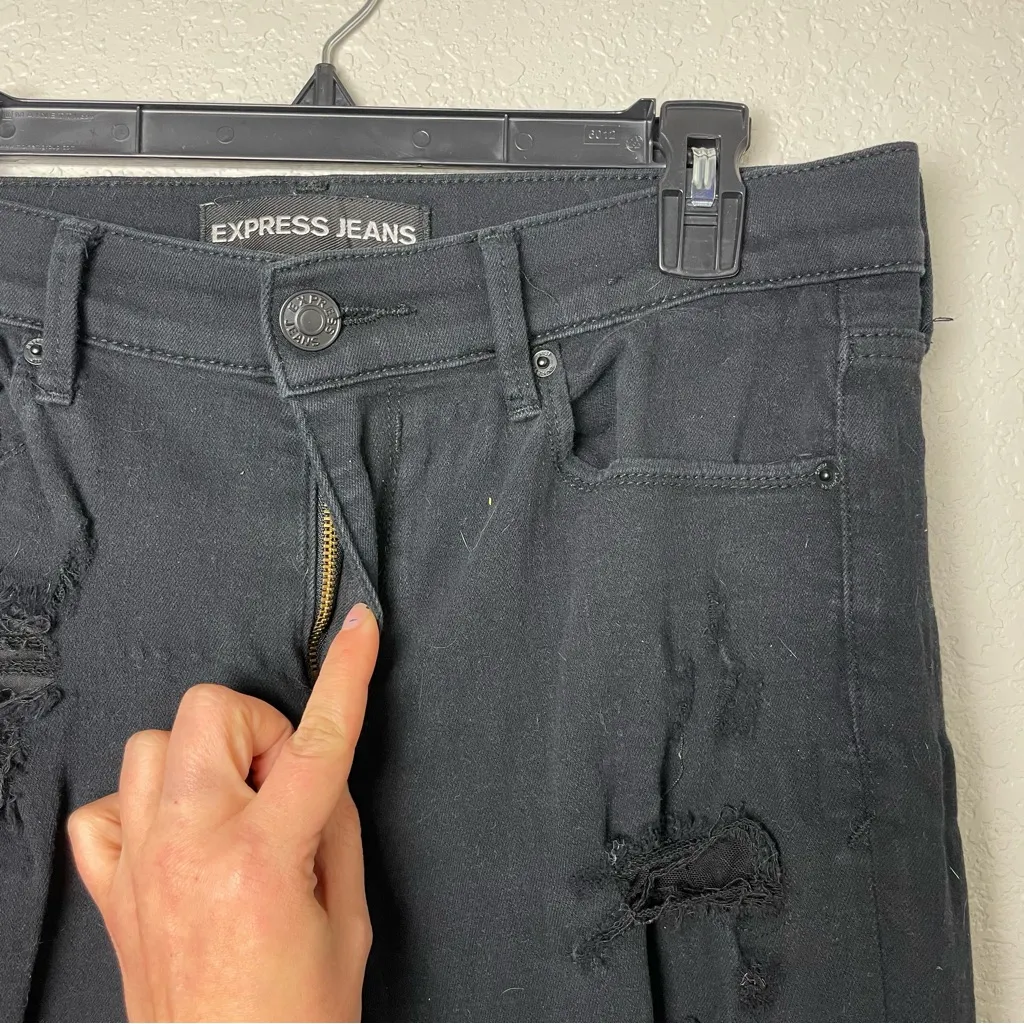 Express Black Distressed Skinny Jeans Legging Mid Rise Fit Size 10L - Image 4