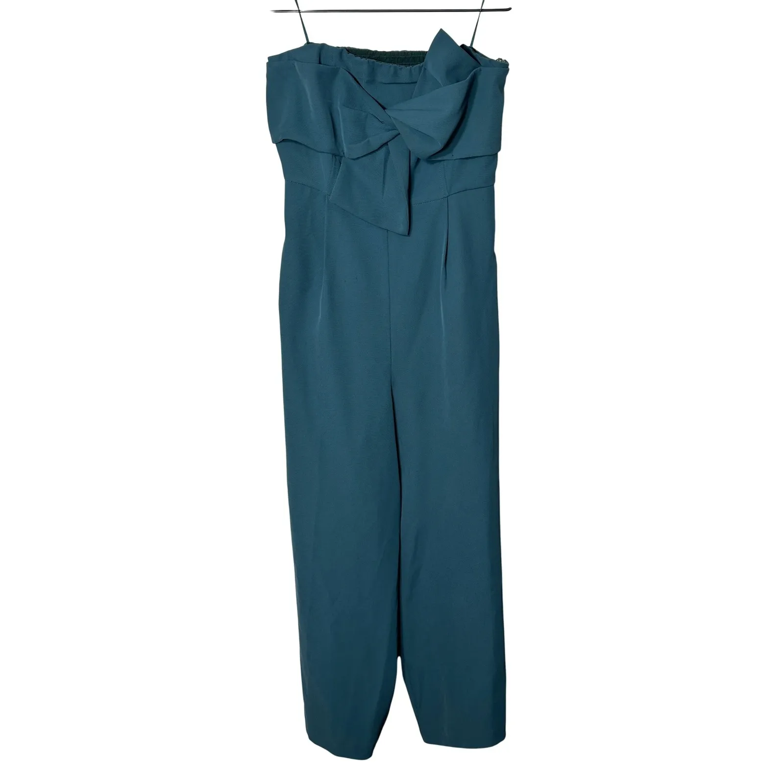 Hailee C Anthropologie Jumpsuit Women's Size 4‎ Strapless Teal Green Cropped Bow - Image 2