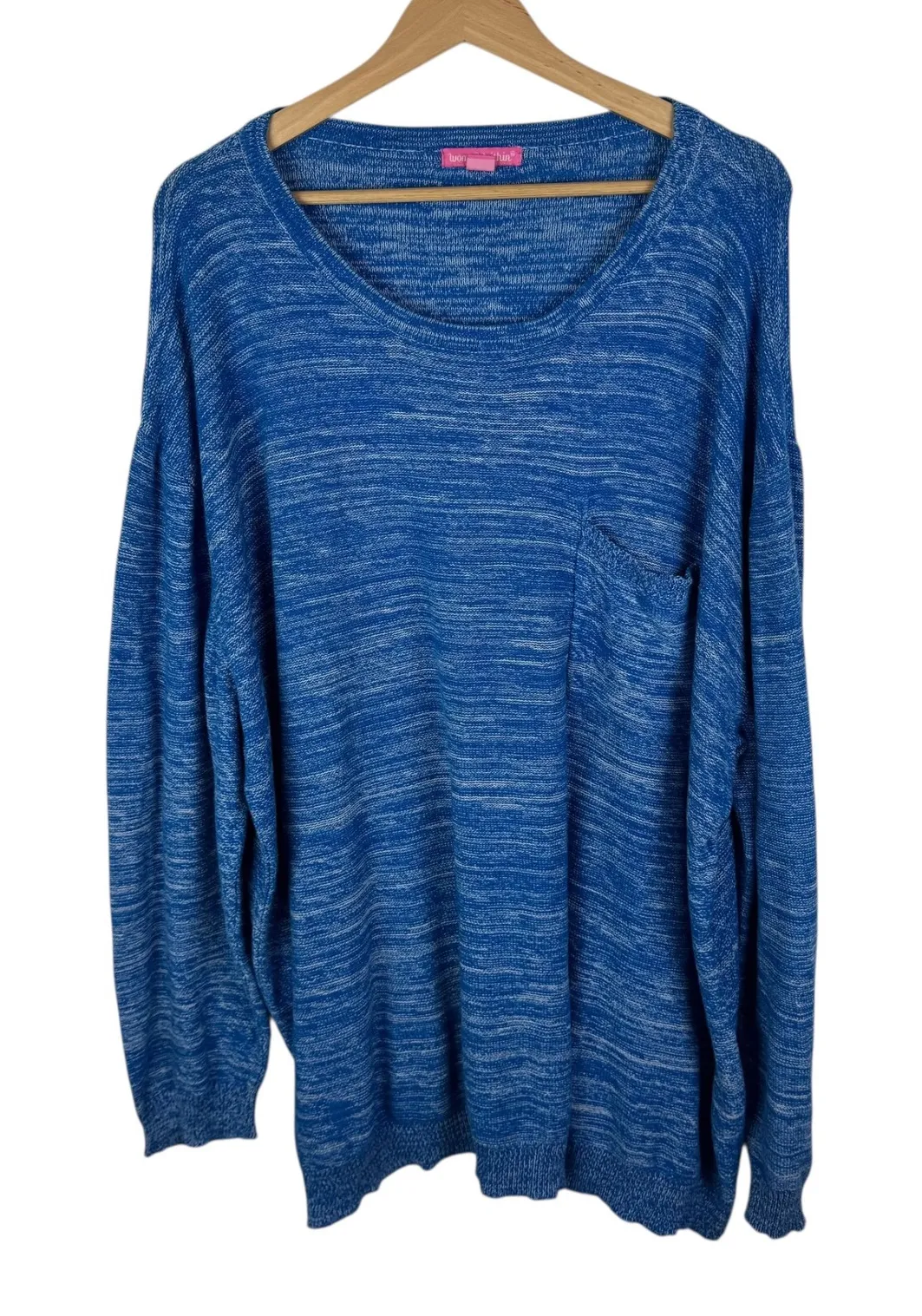 Woman Within Blue Marled Knit Sweater Size 26/28 Pullover Relaxed Comfy Layering - Image 1