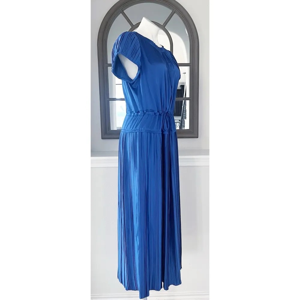 Rebecca Taylor Pleated Short Sleeve Midi Dress Cobalt Blue Size L New w/Tag $495 - Image 5