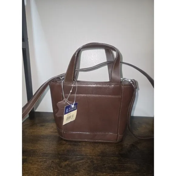 Vintage NWT Hillard & Hanson Cognac Leather Bucket Crossbody‎ Bag - Image 3