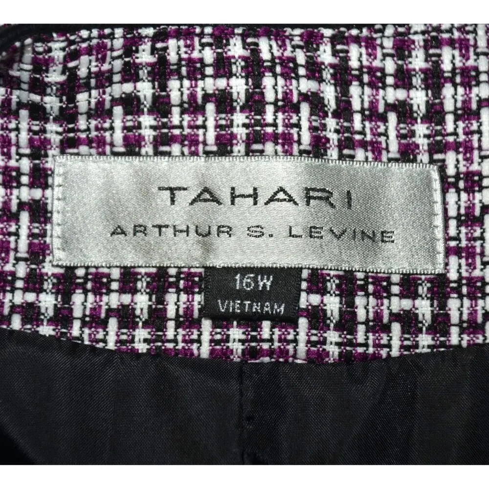 NWT Tahari Arthur Levine 14W Purple Open Tweed Blazer Jacket Faux Leather Trim - Image 8