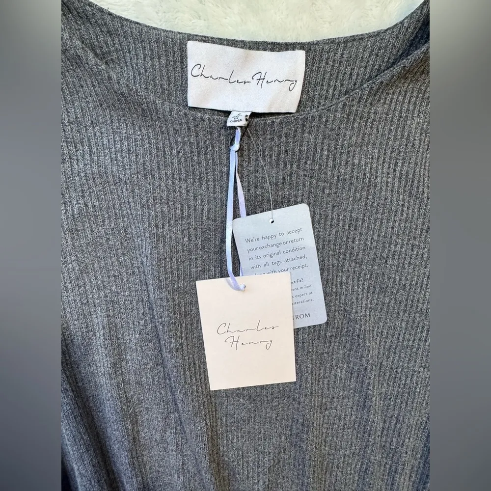NWT CHARLES HENRY Long Sleeve Knit Dress Charcoal M - Image 2