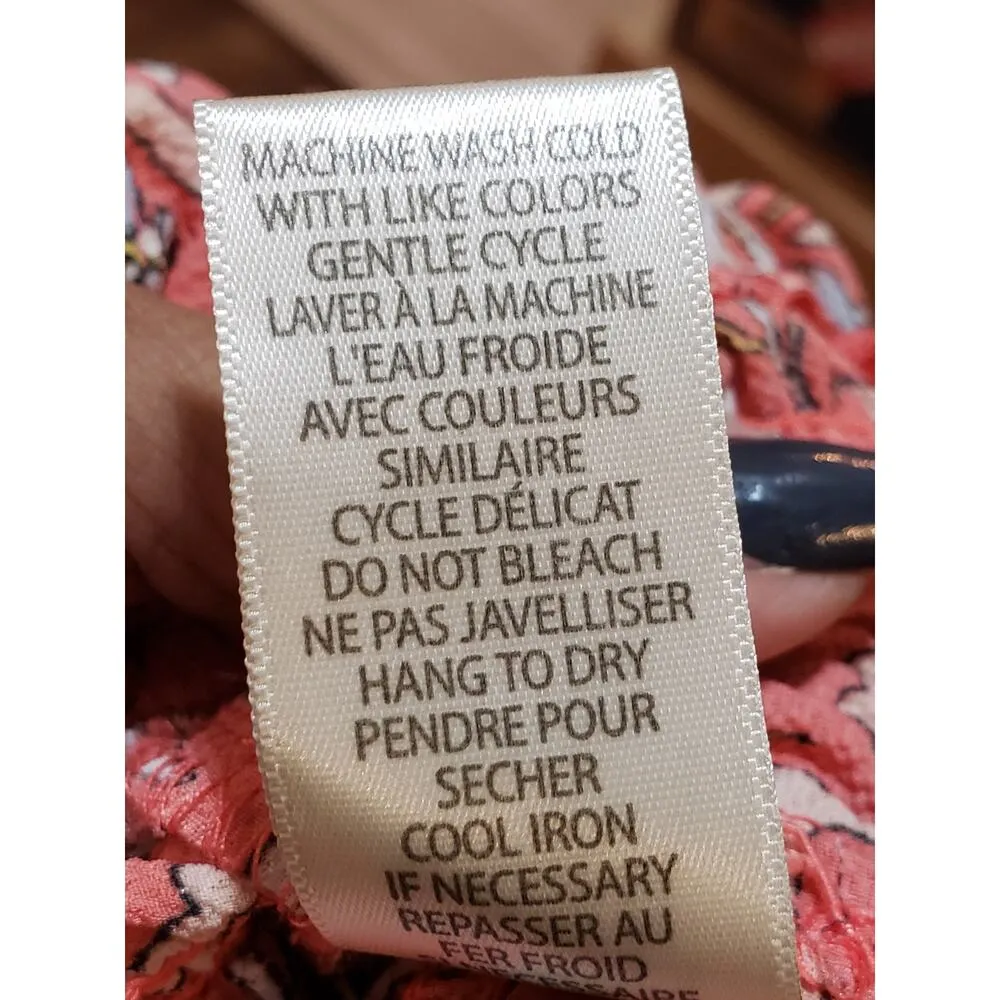 Max Studio Romper Women Large Orange Floral Smocked Waist Ruffle Trim V Neck - Image 8