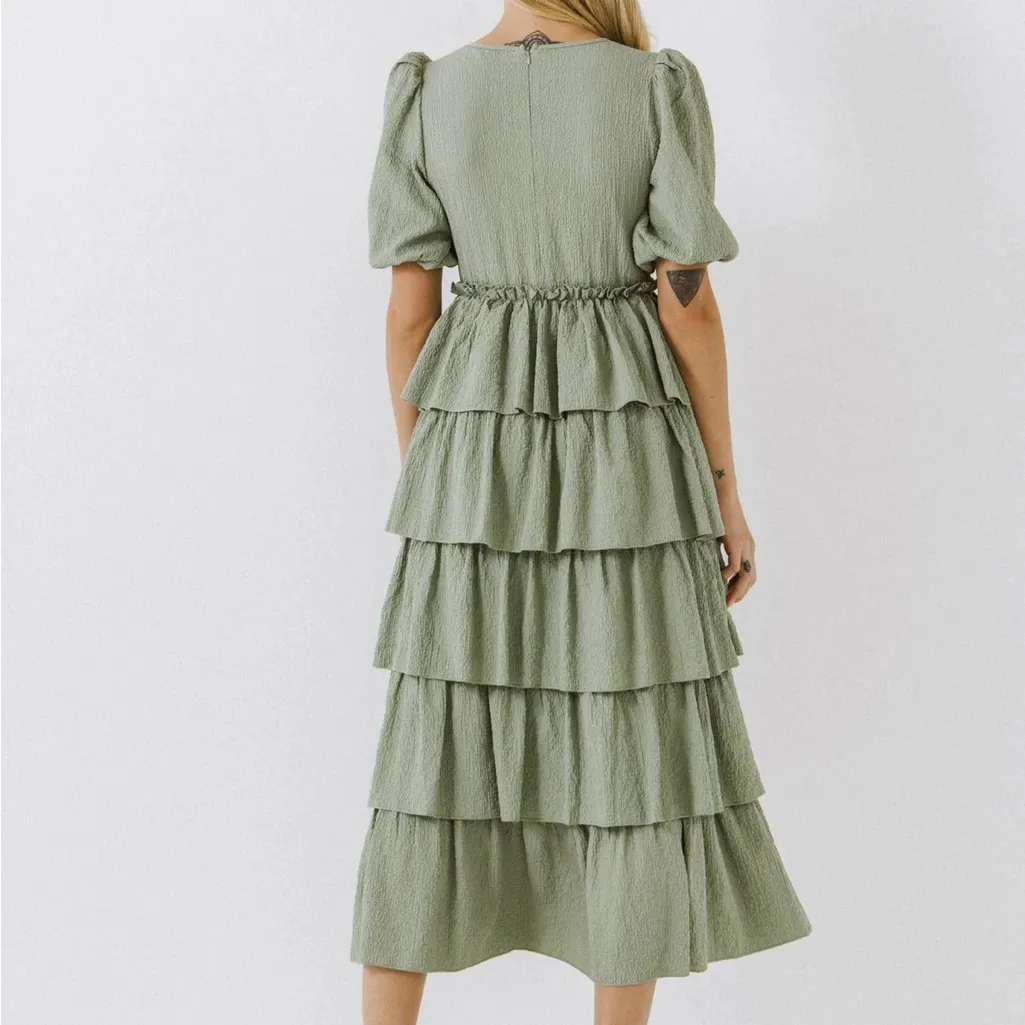 Free the Roses Olive Tiered Dress Skirt Green Size M - Image 11