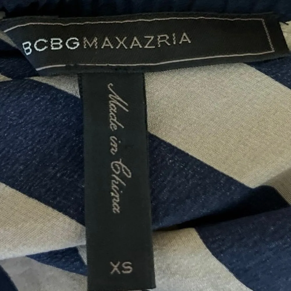 BCBGMAXAZRIA Black Tan Striped 100% Silk Boat Neck Long Sleeve Blouse Top Sz XS - Image 5