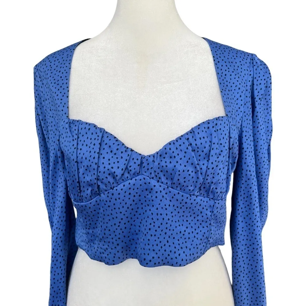 ZARA Black and Blue Polka Dot Crop Top - Image 9