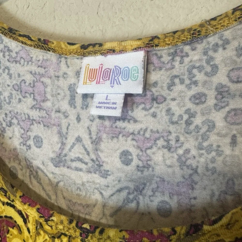 LuLaRoe Irma Tunic Top Yellow Fuschia Pink Womens Oversized T Shirt Size L - Image 4