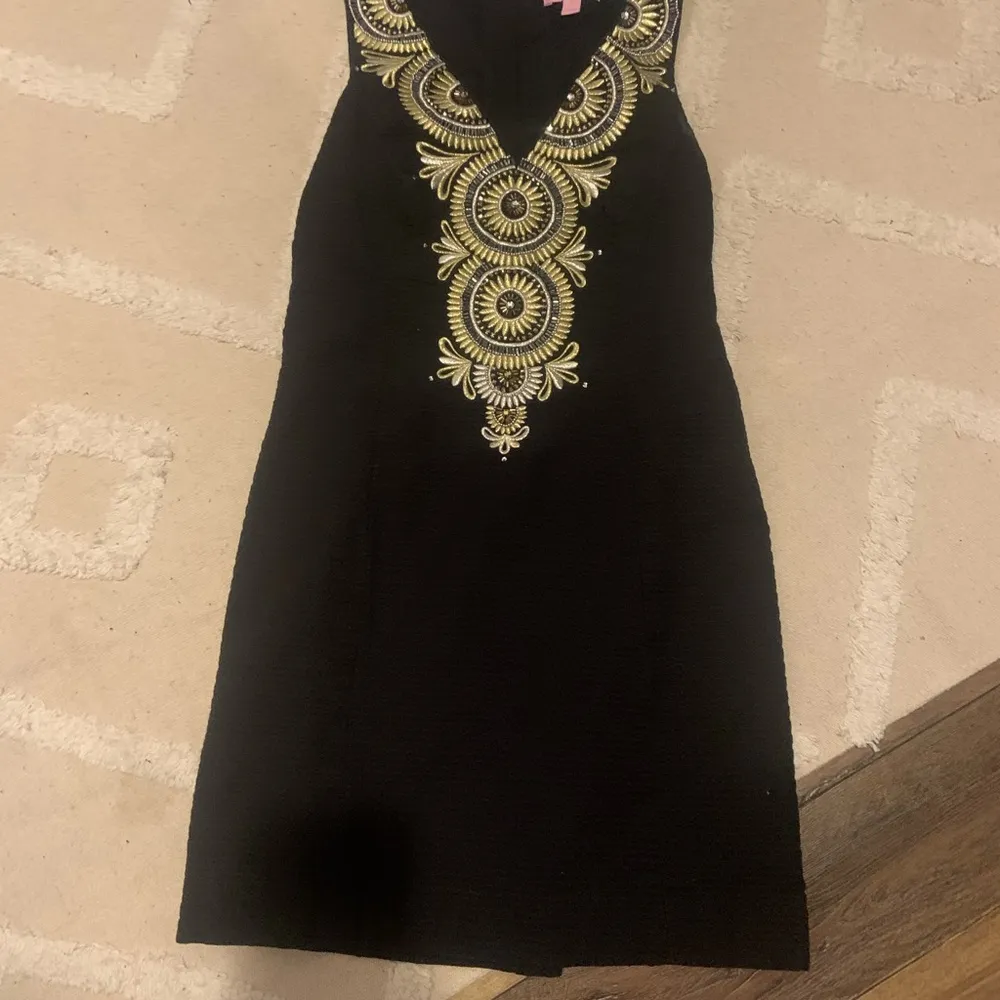 Lilly Pulitzer gabby beaded black shift gold embroidered dress preppy fall - Image 6