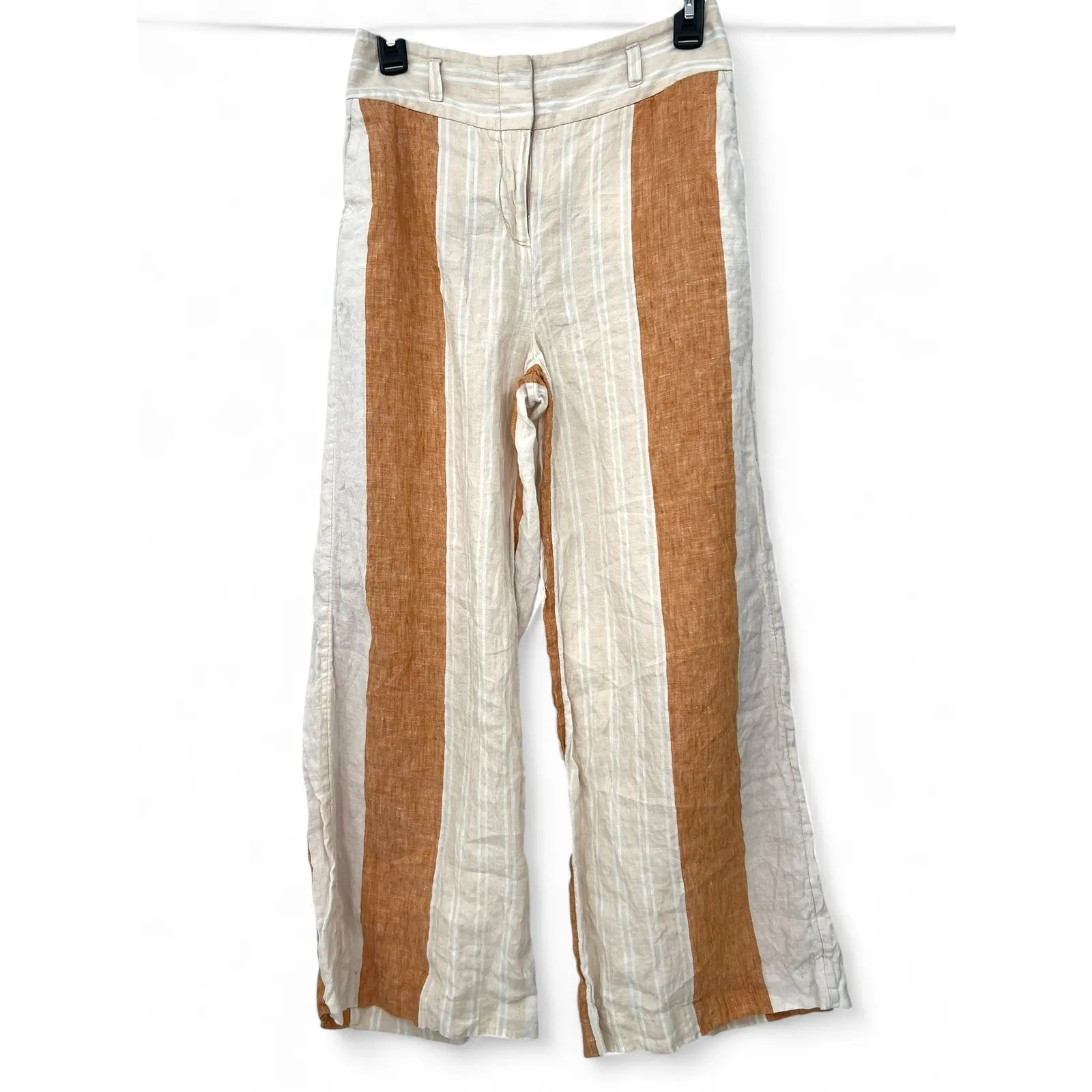 Ett:twa by Anthropologie | 2 / S |striped linen wide-leg pants trouser Natural - Image 2