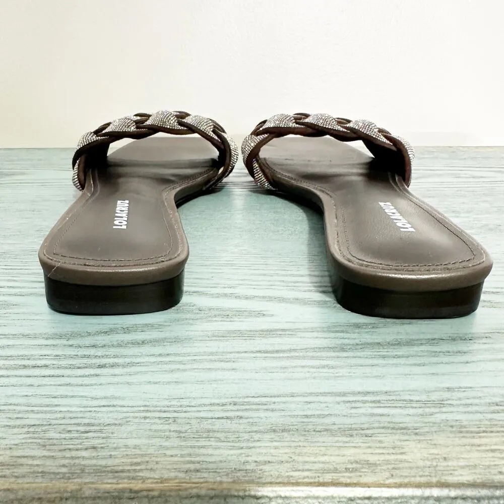 Lola Cruz Dark Brown Jeweled Braided Strap Square Toe Sandal 38 Size 8 - Image 5