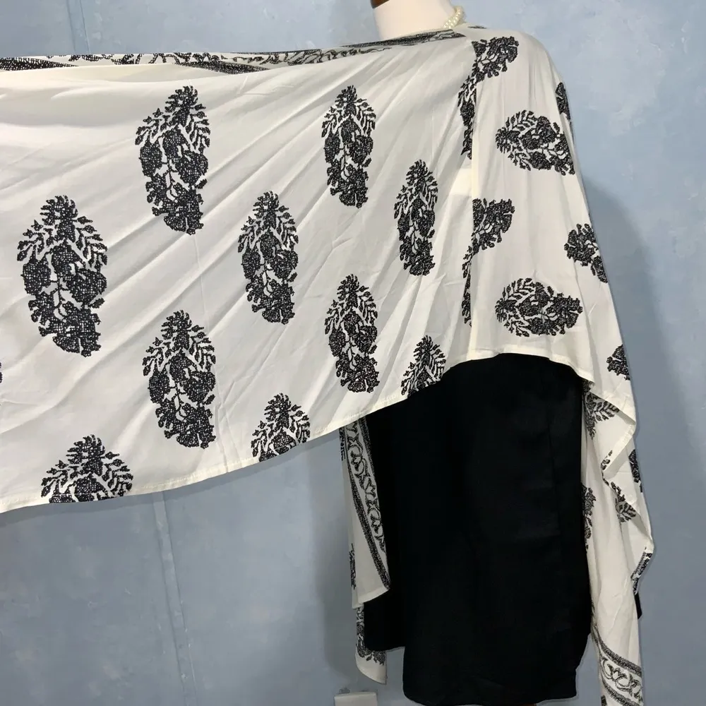 Cream & Black Print Wrap Cover Kimono Accessories Lightweight Island One Size - Image 6