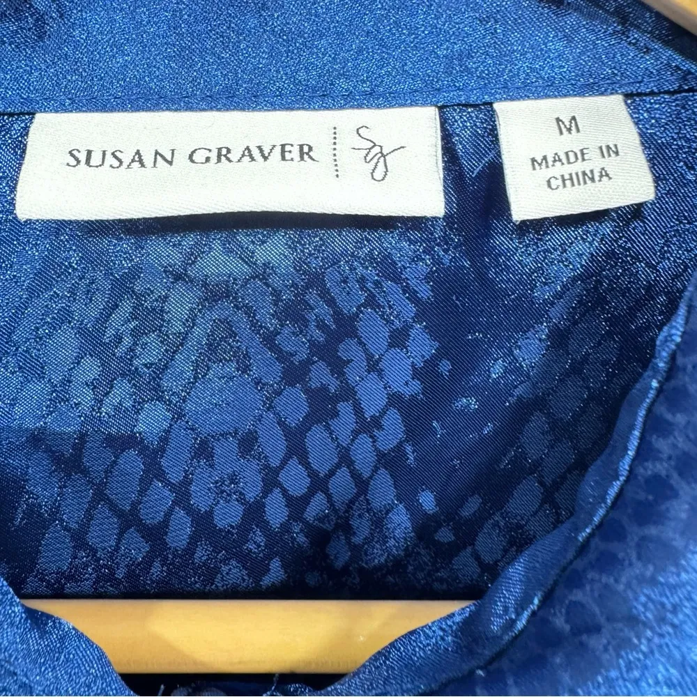 Royal Blue Snakeskin Textured Long Sleeve Button Front Tunic Size M - Image 10